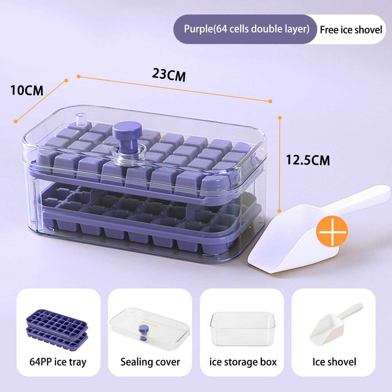 

Ice Cube Tray with Lid, Scoop and Bin 64grids Molds Fast Ice Cubes Collection