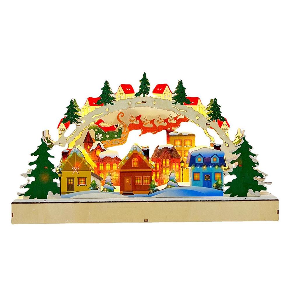 Holz-LED- und Buch-Desktop-Dekor, LED-Brückenlichter-Ornament, beleuchtete Weihnachtshaus-Dorfszene, Tisch-Cottage-Stadthaus-Dekor