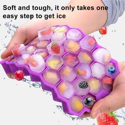 Bac à glaçons alvéolé à 37 cavités sans BPA à fonte lente réutilisable petit moule à glace avec couvercle démoulage facile en silicone pour congélateur