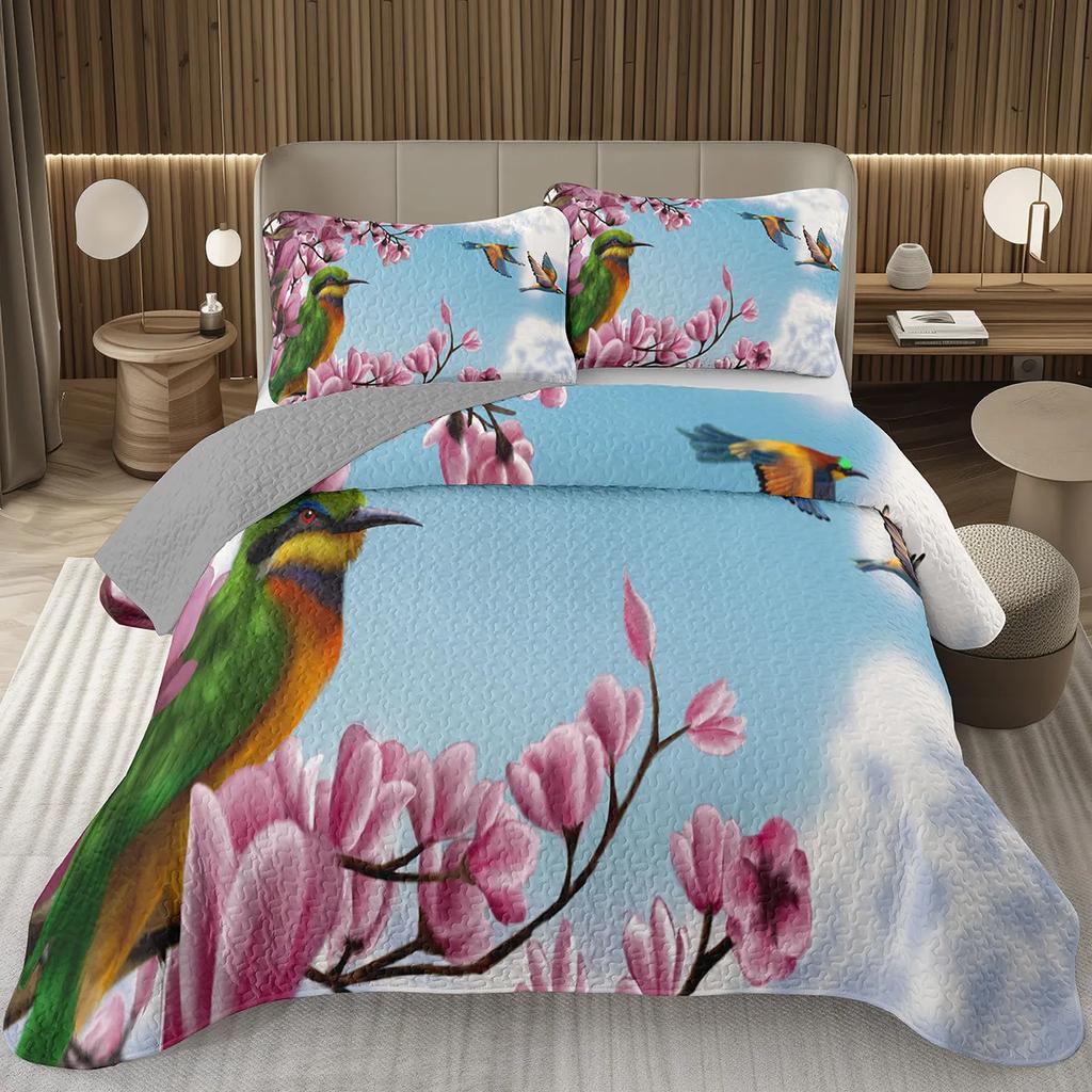 Spring Garden Plant Flower Bedspread Sets Botanical Floral Coverlet Twin Full Queen King Rustic Farmhouse Quilted Bedding Set