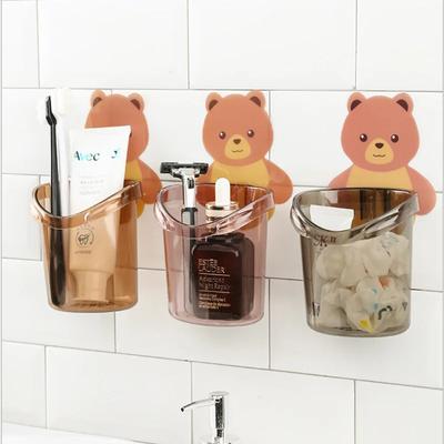 1Pcs Teddy Bear Wall Mounted Toothbrush Holder Cup Punch Free Rack Bathroom Supplies Organizer Bathroom Accessories Banheiro
