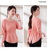 Chic Women's 2025 Slim Fit Pleated T-Shirt: Round Neck, Flattering Waist, Summer Style