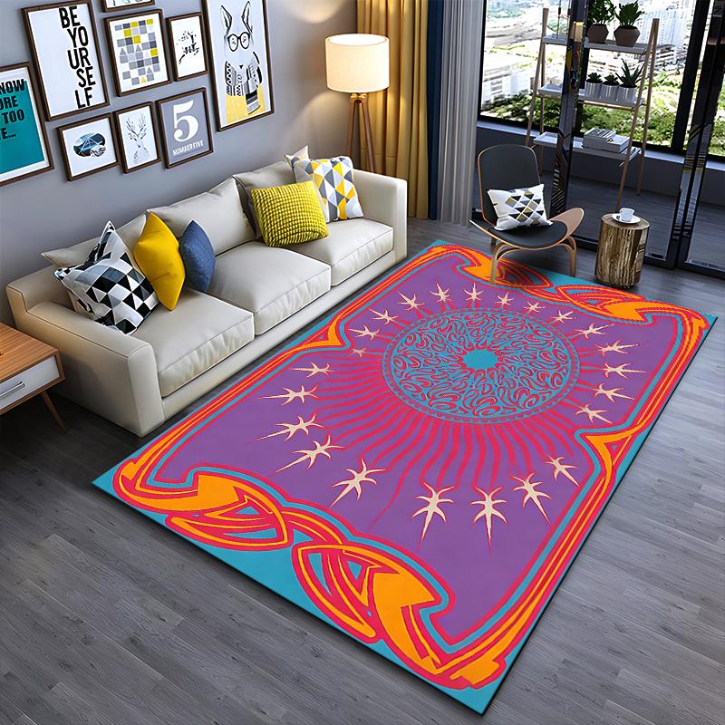 Colorful Abstract Sunburst Pattern Carpet with Bohemian Style Design Suitable for use as an anti-slip for living room bedroom sofas
