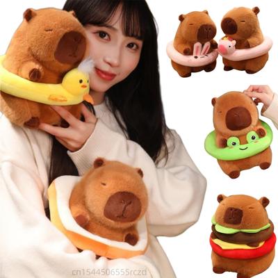 22cm Kreative Cosplay Capybara Plüschpuppe Küken Einhorn Hase Tier Schwimmring Capybara Plüschtier Heimdeko Geschenk für Kinder