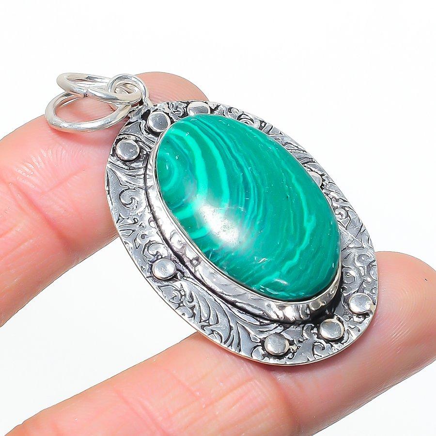 Natural Malachite Gemastone 925 Sterling Silver Jewelry Pendant 2.25 AP-14535