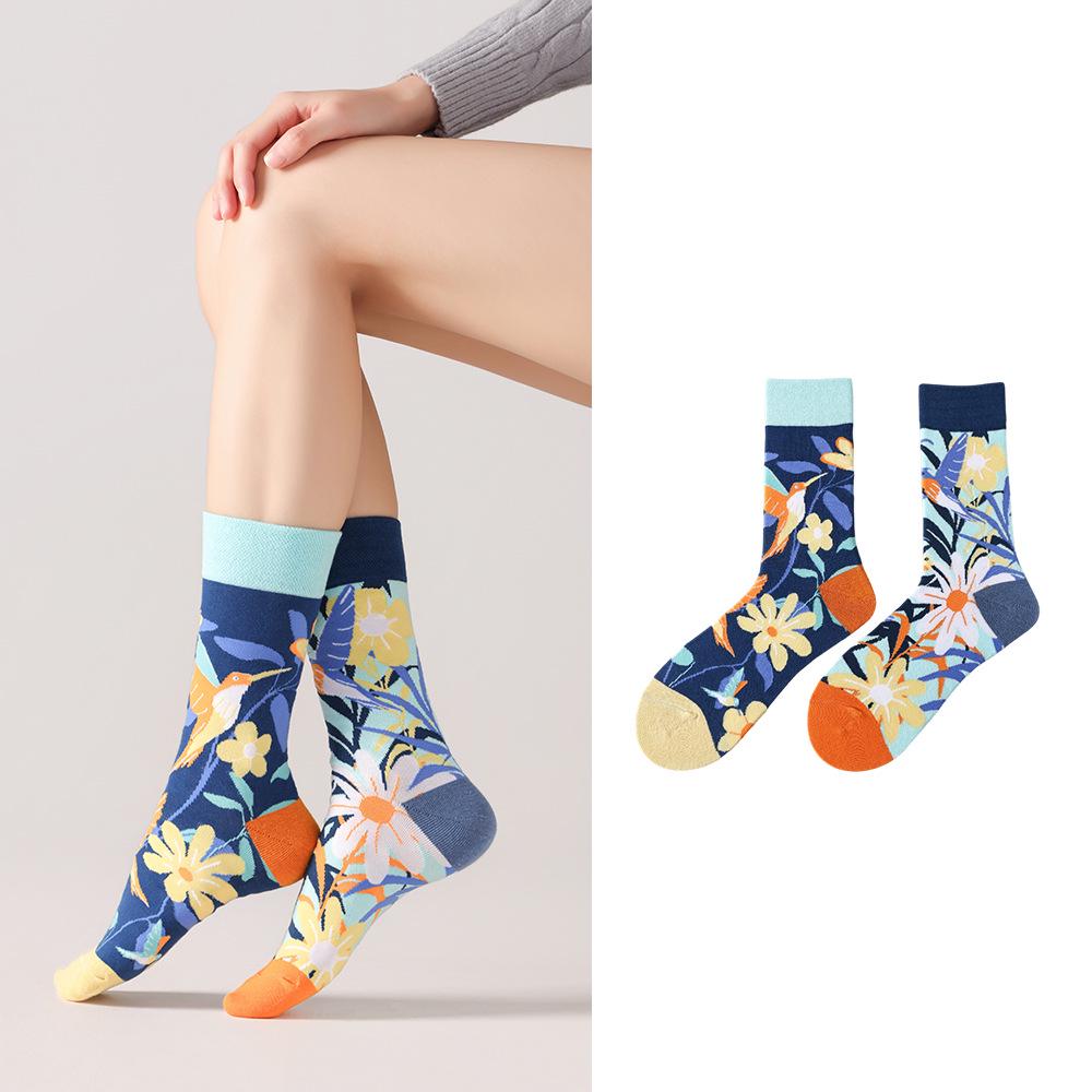 AB Socks Unisex Mid-Calf Dopamine Outfit, Asymmetrical Mismatched Street Trend Long Socks