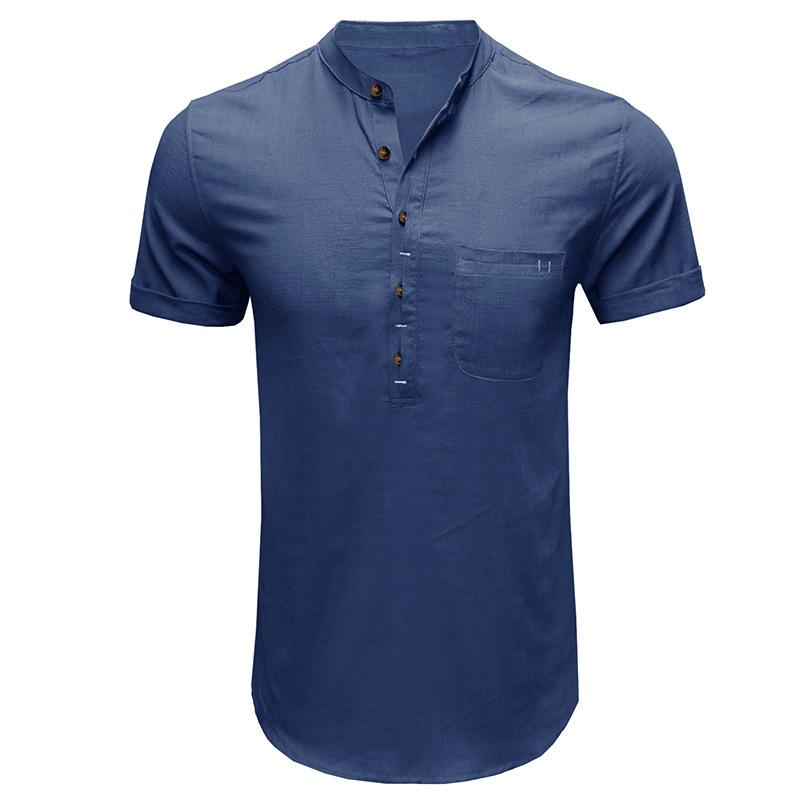 Summer Men's Short-sleeved Stand Collar Linen Shirt Breathable Short-sleeved Cotton Linen Shirt Men Casual Wear Minimalist Fashion Breathable Shirt