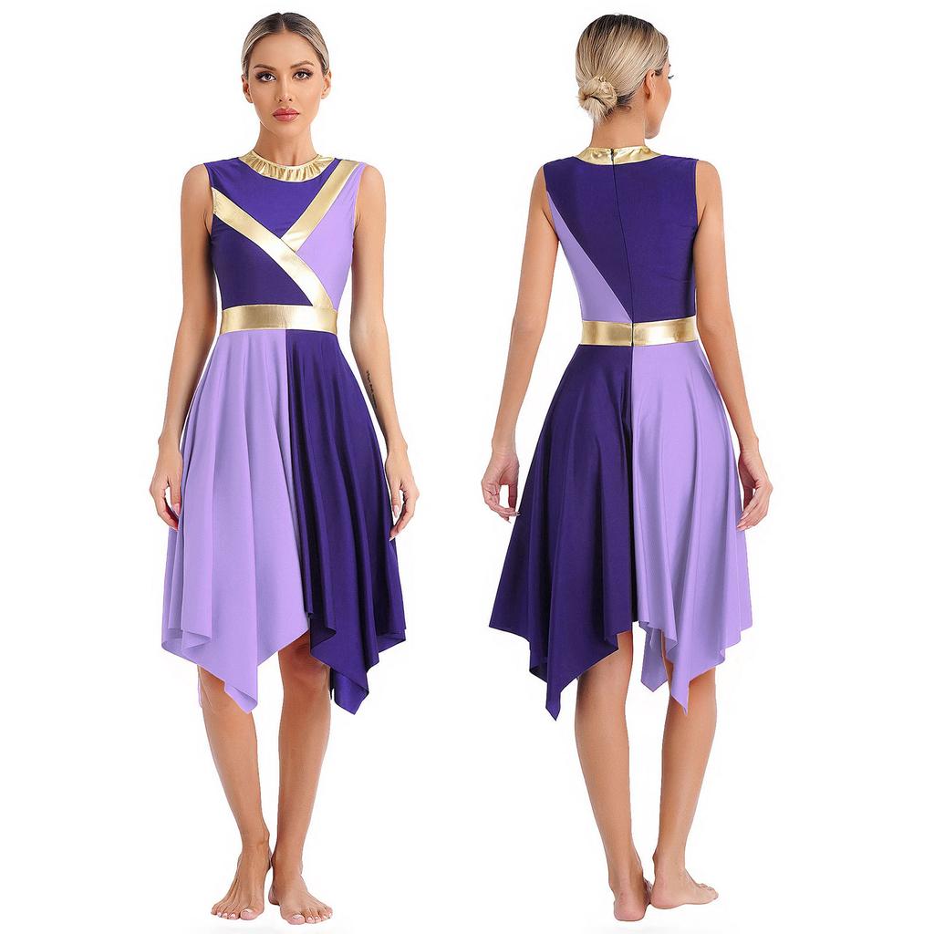Women's Liturgical Praise Dance Dress Sleeveless Color Block Tunic, Irregular Hem, 90% Polyester 10% Spandex, Lyrical Worship Wear Women's Liturgical Praise Dance Dress Sleeveless Color Block Tunic, Irregular Hem, 90% Polyester 10% Spandex, Lyrical Worship Wear