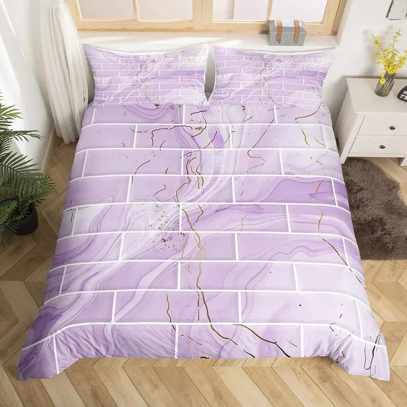 Marble Duvet Cover Marble Brick Wall Style King Queen Bedding Set Polyester Gold Bronzing Sequins Abstract Fluid Comforter Cover