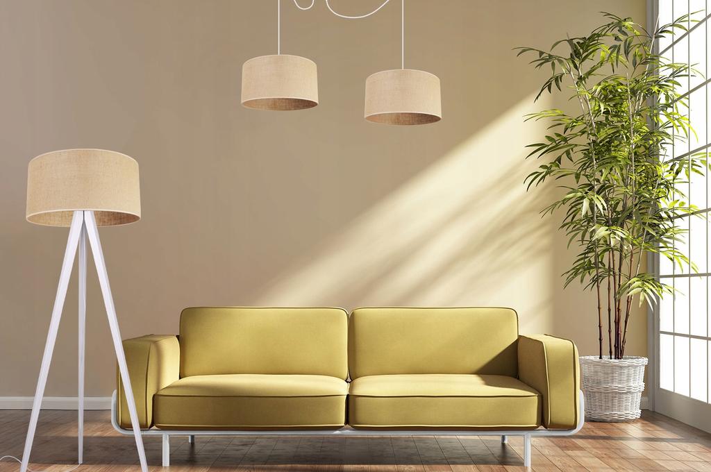 Floor Lamp Standing Tripod Wooden Lampshade 45Cm