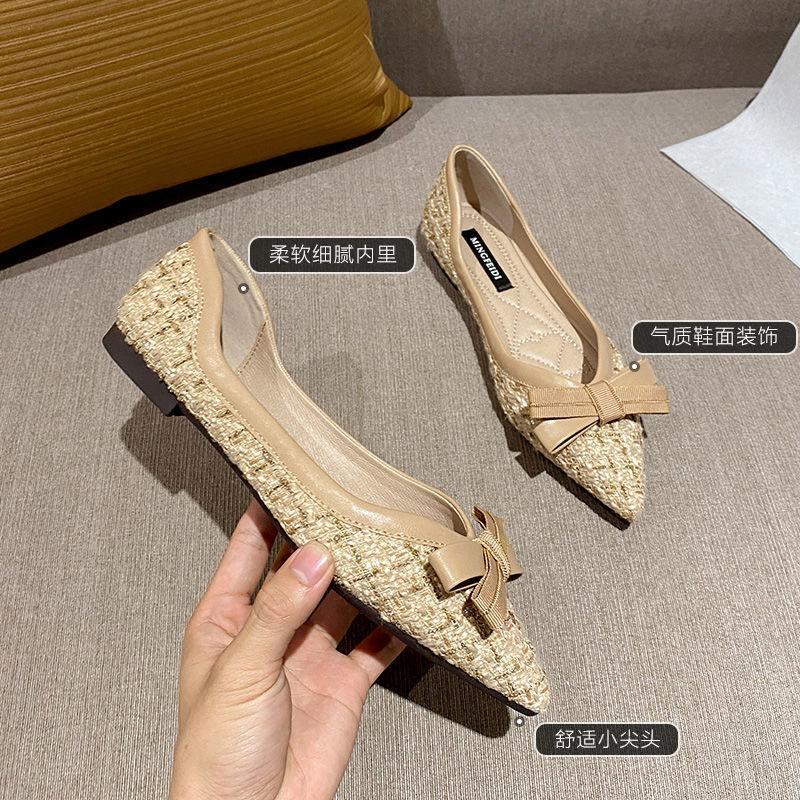 Xiaoxiangfeng Pointed Single Shoes Female Spring Temperament Fairy Shoes Soft Sole Shallow Mouth Flat Shoes Ladyshoes Large Size Women's Shoes 41 To 4