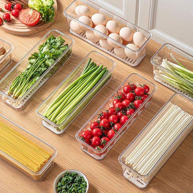 Refrigerator Storage Box Scallions Fresh Box Fridge Organizer Vegetable Fruit Storage Box Drain Basket Crisper Kitchen Organizer