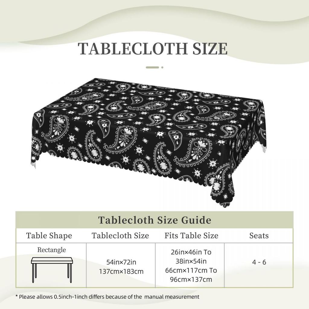 White Paisley By Koramo Custom Rectangular Tablecloth Waterproof Table Cover for Dining Events Table Cloth