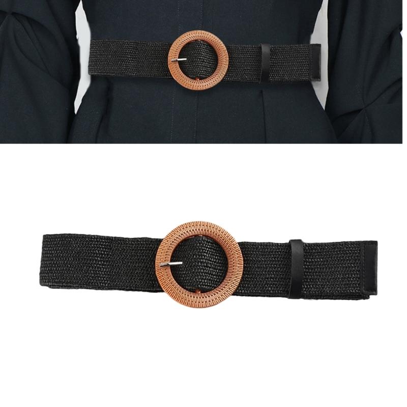 Plastic Buckle Waist Belt Aesthetic Braided Belt Decorative Waistband Wide Belt for Dress Elegant Weaving Waiststrap