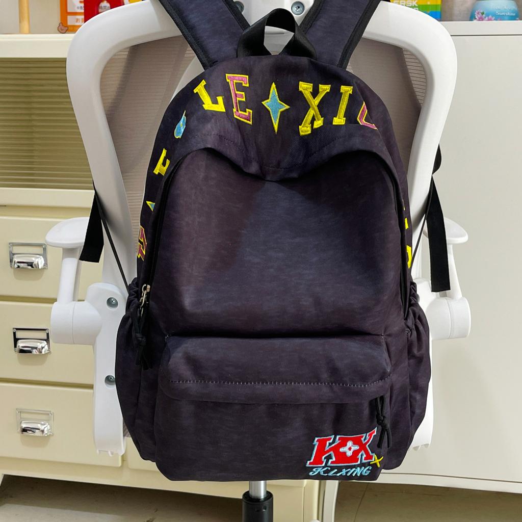 Schoolbag Women's American High Street Large Capacity Alphabet Embroidered Backpack 1011 New College Student Lightweight Shoulder Computer Bag