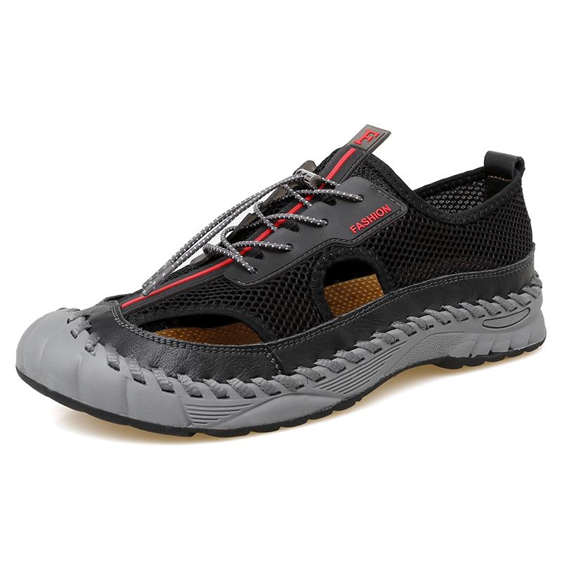 Summer New Men's Mesh Shoes Hollow Breathable Sandals Beach Shoes Men's Outdoor Camping Shoes Trend Casual Shoes Thick Sole