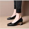Fashion Ladies Elegant Fold Design Solid Color Simple Pumps Women's High Heels Soft Leather Metal Head Mid-heeled Dress Shoes Loafers