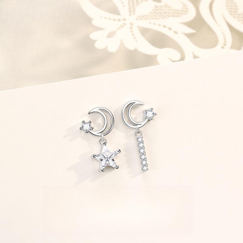 Rose Gold Plated Star and Moon Fringed Stud Earrings Female Korean Version Simple Creative Light Luxury Earrings Ear Jewelry