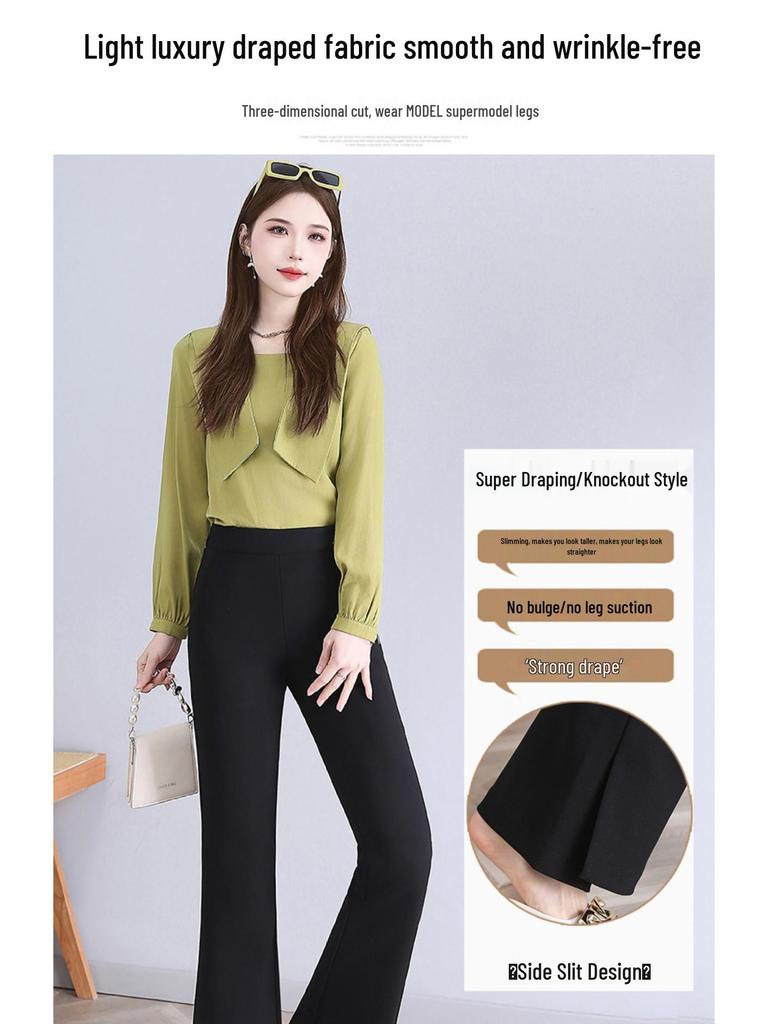 Women's High-Waist Black Flared Pants - Slim Spring/Autumn Style (2025) for Petite Sizes