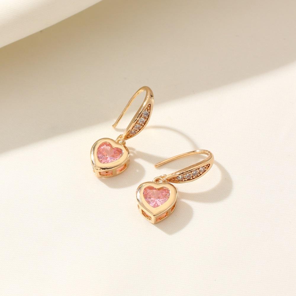 Golden Plated Red Heart Dangle Earrings for Women Hoop Earrings for Jewelry Wedding Party Accessories