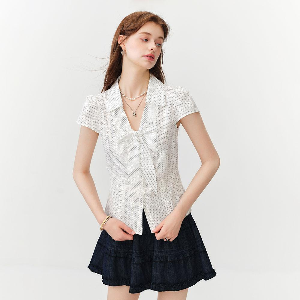 WEDNESDAY DELIGHT Wd_Ribbon Tie Peplum Blouse_White