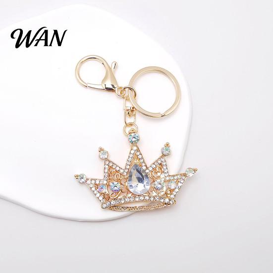 Rhinestone Keychain Pendant Sparkling Rhinestones Inlaid Crown Design Key Durable Metal Holder with Lobster Clasp Lightweight Car Bag Decoration Ring