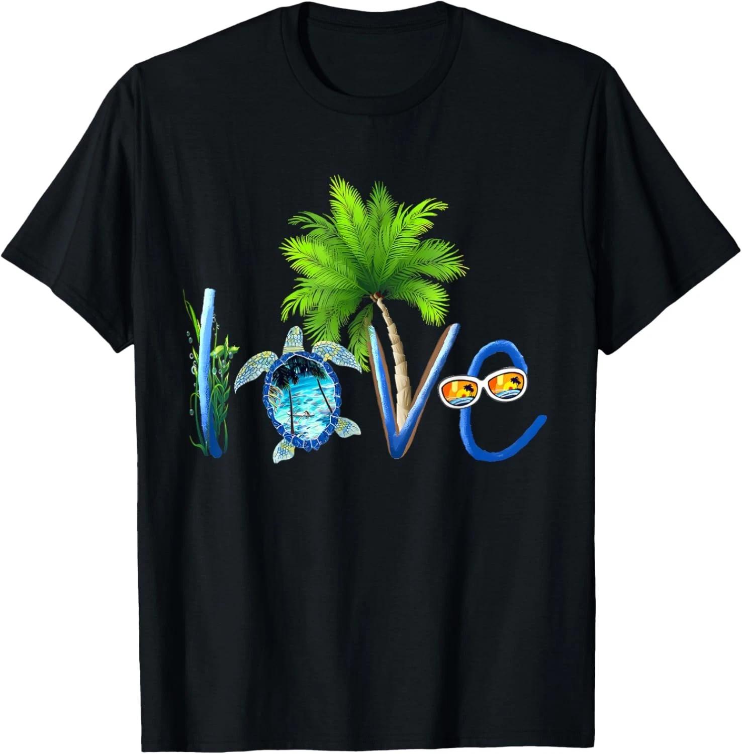 Tropical Beach Love Sea Turtle Palm Tree Summer Vacation Gift Unisex T-Shirt 4XL