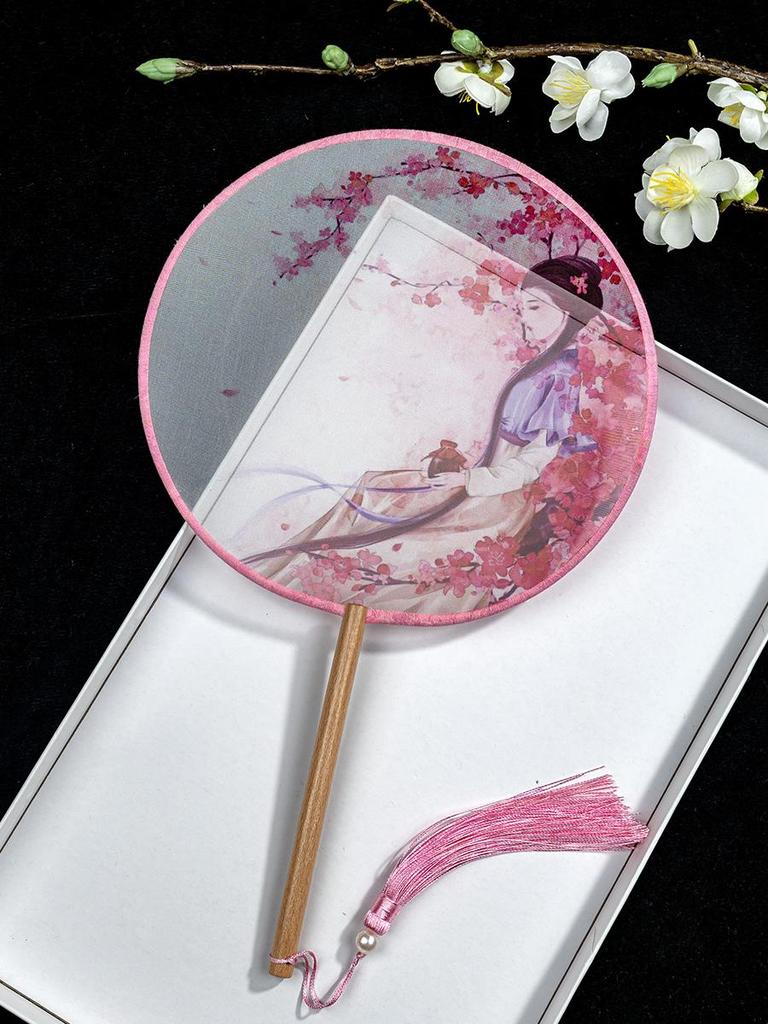 Translucent Ancient Style Round Dance Fan for Hanfu Costumes - Women's Classical Chinese Craft Fan