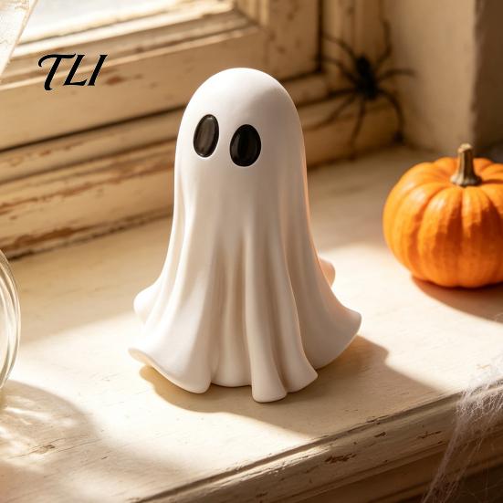 Herfst Home Tafeldecoraties Schattig Wit Spook Hars Beeldje, Grote Ogen Figuur, Halloween Tafelblad Decoratie, Buiten Tuin Decor Spookachtig Binnen