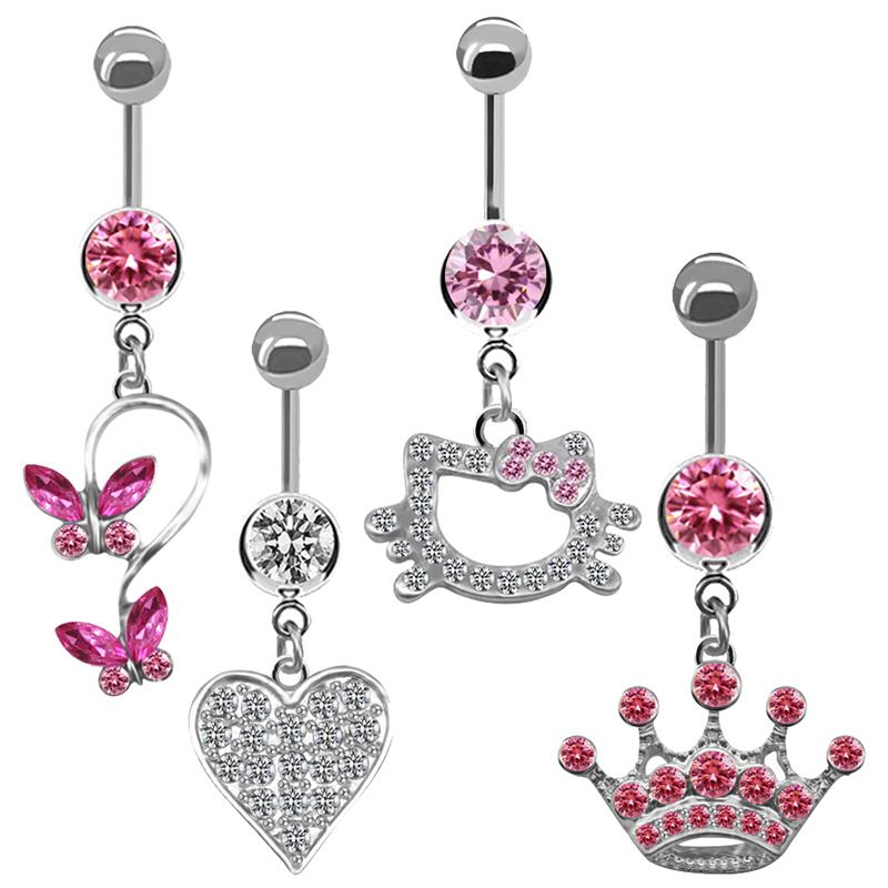 Belly Button Ring For Women Trendy Pink Butterfly Cute Cat Sexy Piercing Jewelry