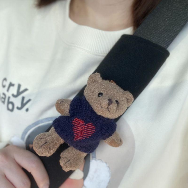 Cute Bear Car Seatbelt Shoulder Pad Interior Decoration Cartoon Plush Protective Cover for Girls Anti-Strangling Accessory