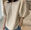 2025 Sommer Damen Koreanisch Chic V-Ausschnitt Locker Einfarbiges Hemd