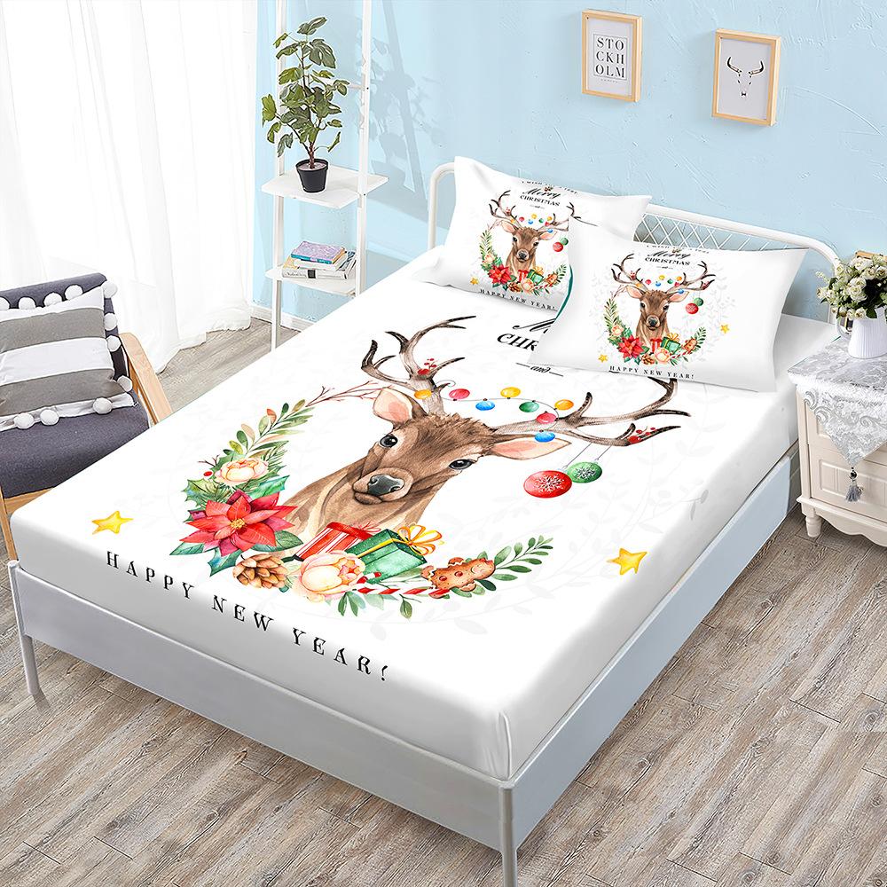 Christmas Three-Piece Mattress Digital Printing Mattress Cover Mattress Protective Cover