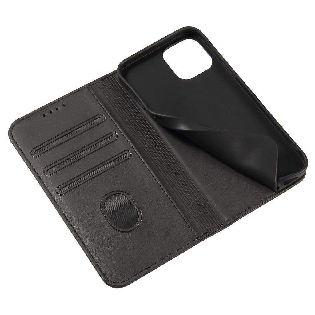 For iPhone 11 Pro Max 6.5 inch Calf Texture Phone Shell Wallet Phone Cover Auto-absorbed Leather Stand Case