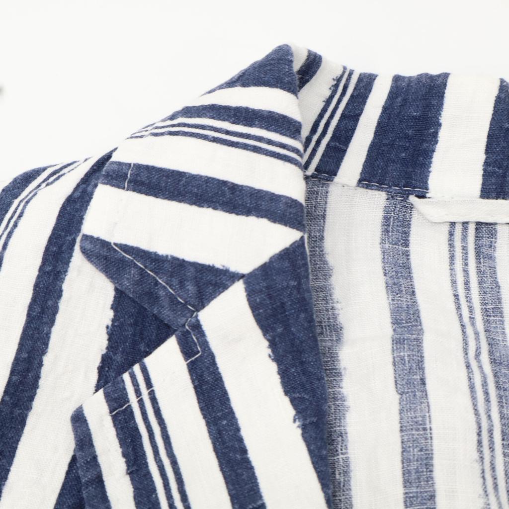 GIANNETTO Blue x White Striped Linen CORALLO Seersucker Jacket Jacket 46 blue/whiteUsed