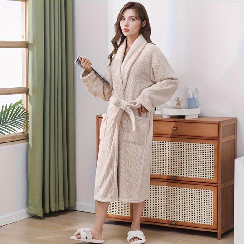 

Pineapple Pattern Coral Fleece Women s Long Lapel Bathrobe - Absorbent Homewear One Size (Length 110cm)