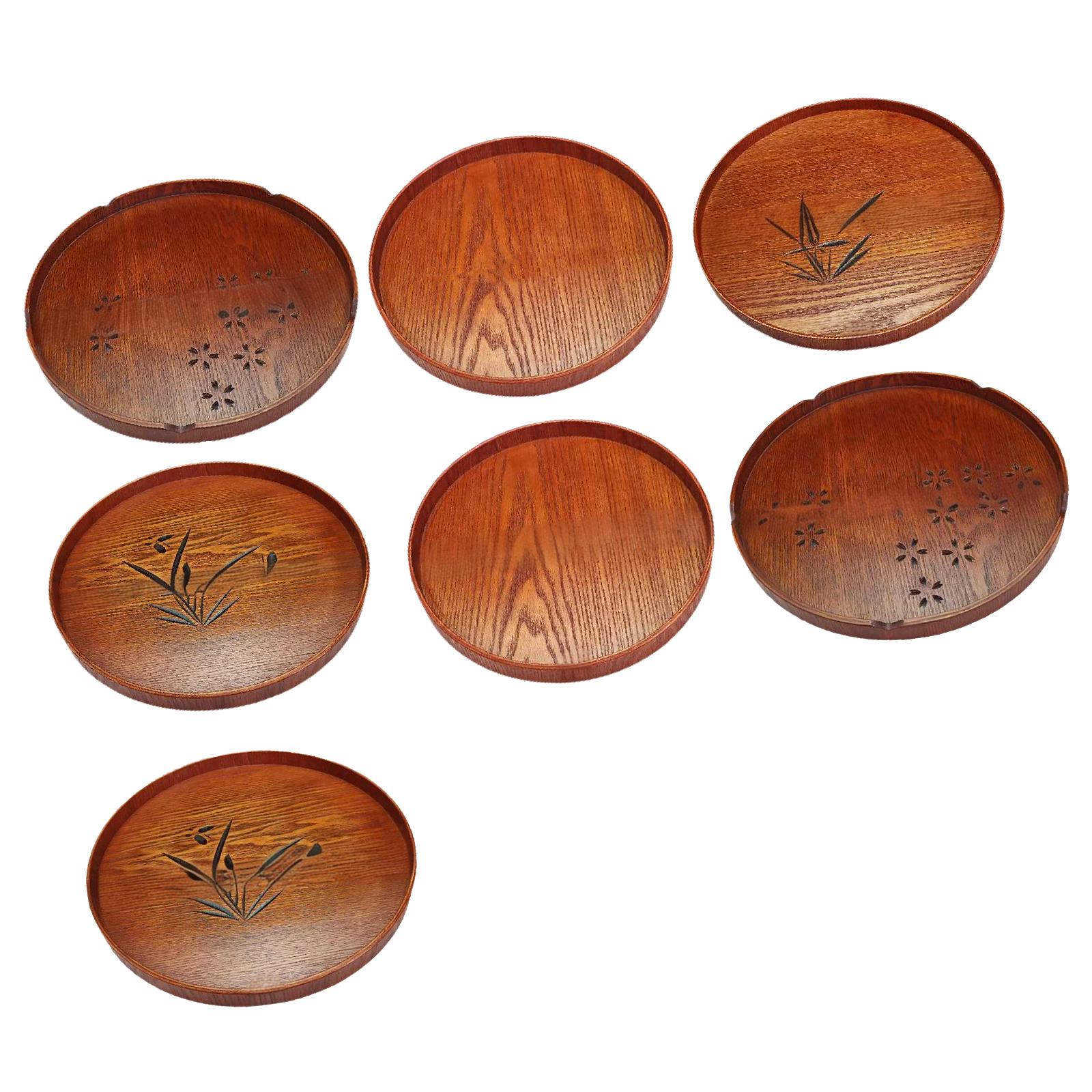 Round Wooden Tray Farmhouse Japanese Plate Serving Platter for Hotel Living Room Candle Decor Ottoman Countertop Bathroom