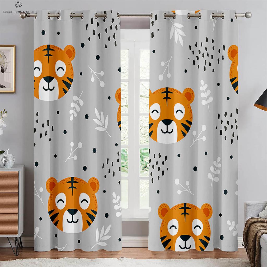 Kreslené závěsy s potiskem medvídka do dětského pokoje, dekorativní závěsy vhodné do ložnice, obývacího pokoje, okna v pracovně, 2 ks