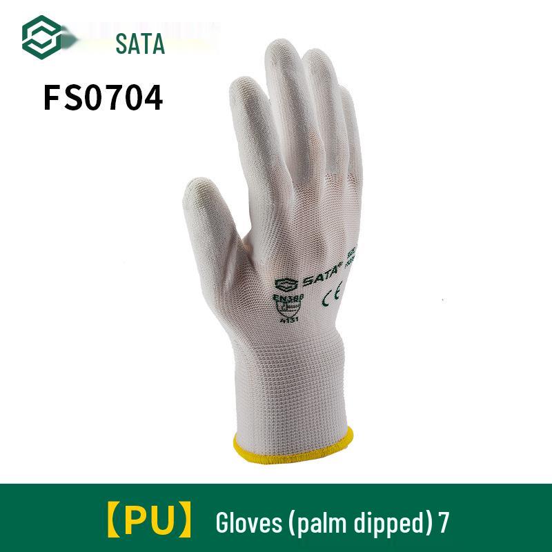 Sata Anti-Slip Work Gloves - Nylon PU Coated, Fingertip & Palm Dipped, Wear-Resistant for Workshop Use