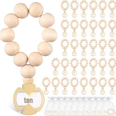 Cross-Border Wooden Bead Ritual Set with White Mesh Bag - Retro Communion Gift