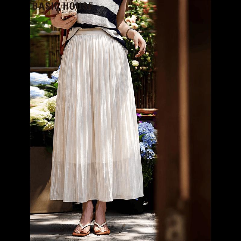 Basic House Women s A-Line Mesh Pleated Skirt S