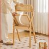 Wabi-Sabi Style Home Backrest Dining Chair Solid Wood Foldable Collapsible Woven Stool Casual Tea & Dining Bench