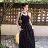 2025 High-End Women's Black Polka Dot Backless Camisole Summer Dress