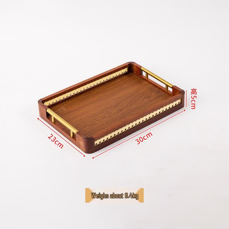 Wooden Rectangular Tea Tray with Metal Handle