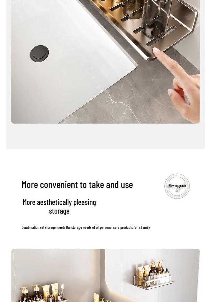 No-Drill Wall-Mounted Bathroom Shelf for Mirror, Faucet, and Vanity