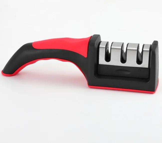 Kitchen Knife Sharpener 3 Stages Type Quick Sharpening Tool Multi-Functional Black Knives Sharpening Stone With Non-slip Base