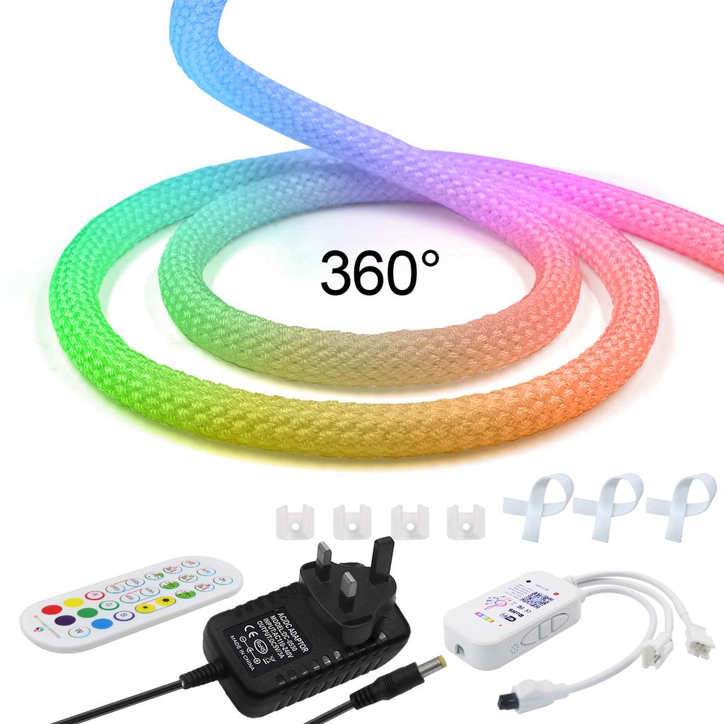 5V WS2812B RGB Neon Light 360 Degree Round Reticulate LED Strip WIFI Bluetooth APP Control Addressable Flexible Silicone IP67
