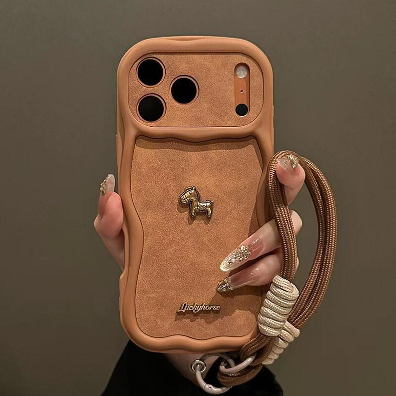 3D Gold Horse Chain Phone Case IPhone 17 Pro Max 16 15 14 Full Cover Silicone Anti-Slip Shockproof Women