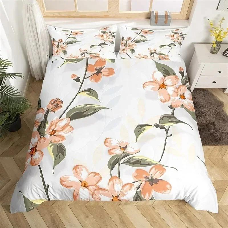 Rustic Flower White Bedding Set Microfiber Tree Leaves Floral Duvet Cover Set 3D Print Quilt Cover With Pillowcases Room Decor
