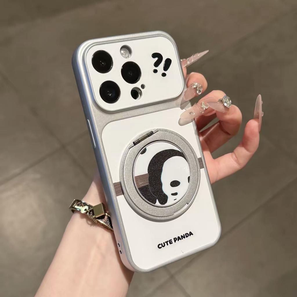Tree climbing panda rotating bracket is suitable for iPhone16/17Pro mobile phone case Apple 15 electroplating large window 14 sets